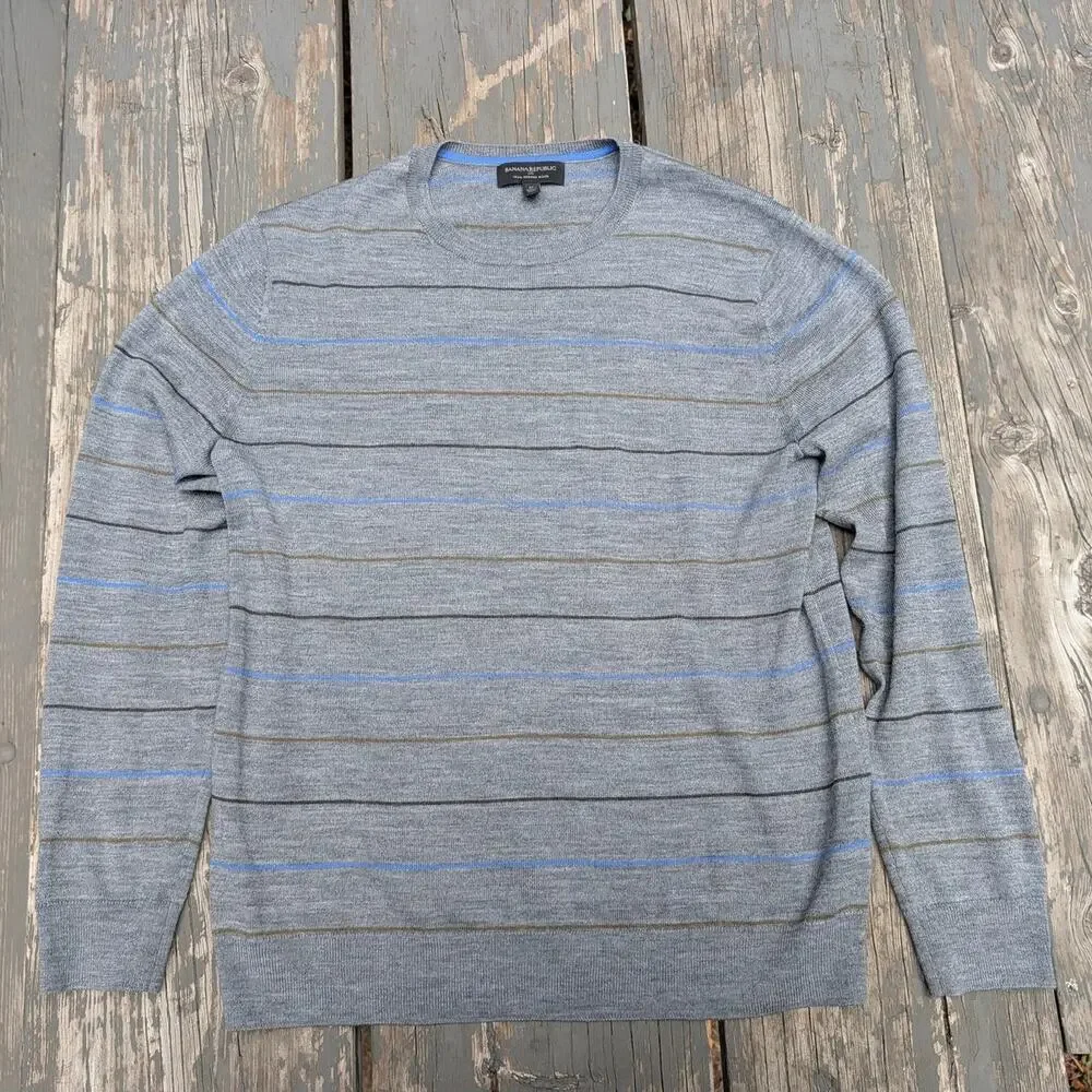 Banana Republic Men's M Merino Wool Sweater Striped Old Money Quiet Luxury Prepp